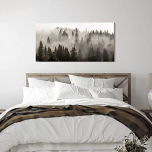 SunFlax Foggy Forest Canvas Wall Art: Mountain Landscape Picture Nature Misty Pine Trees Artwork Large Black and White Painting Print for Modern Living Room Bedroom Office