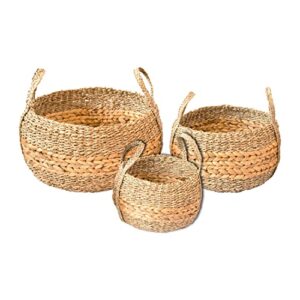 lilacraft set 3 natural woven storage basket for organizing, wicker baskets, braided seagrass storage baskets for laundry, bedroom, living room, office - set 3 different sizes stackable natural bins