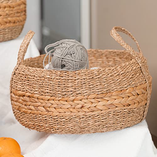 LiLaCraft Set 3 Natural Woven Storage Basket for Organizing, Wicker Baskets, Braided Seagrass Storage Baskets for Laundry, Bedroom, Living Room, Office - Set 3 Different Sizes Stackable Natural Bins