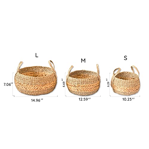 LiLaCraft Set 3 Natural Woven Storage Basket for Organizing, Wicker Baskets, Braided Seagrass Storage Baskets for Laundry, Bedroom, Living Room, Office - Set 3 Different Sizes Stackable Natural Bins