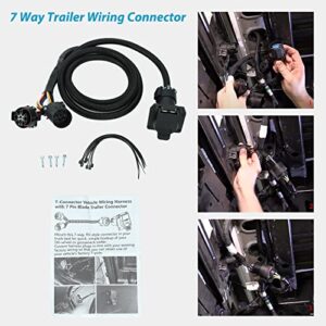 7-Foot 7-Pin Trailer Wiring Harness Extension with Connector, 5Th Wheel 7 Pin Connector, 7-Foot Vehicle-Side Truck Bed 56070 Compactible with Chevy, Dodge, Ford, GMC, Nissan, Ram, Toyota Balck