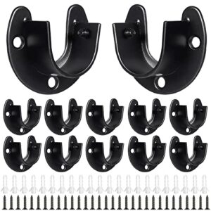 JMIATRY 12 PCS Closet Rod Brackets 1 Inch Closet Pole Socket Metal Closet Rod Brackets Heavy Duty Closet Rod Support Bracket U-Shaped Open Black Closet Rod Holders with Screws