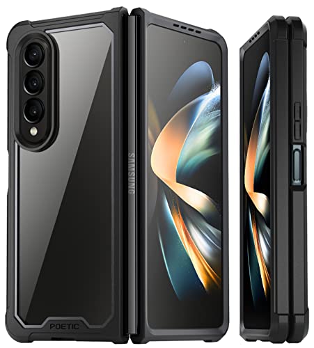 Poetic Guardian Case for Samsung Galaxy Z Fold 4 7.6 Inch,[Mil-Grade Protection] Ultra-Thin Full-Body Hybrid Shockproof Protective Rugged Clear Cover with Built-in Screen Protector, Black/Clear