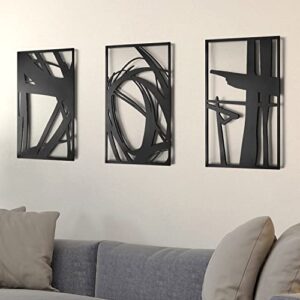 Creoate Abstract Metal Wall Art for Living Room Decor, Black Modern Minimalist Line Art Wall Sculpture Decor Modern Metal Bedroom Bathroom Decor, 11x16 Inch x3 Panels