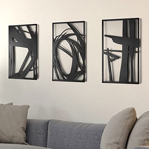 Creoate Abstract Metal Wall Art for Living Room Decor, Black Modern Minimalist Line Art Wall Sculpture Decor Modern Metal Bedroom Bathroom Decor, 11x16 Inch x3 Panels