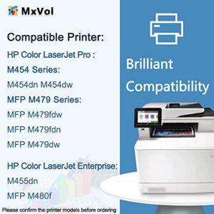 MxVol (414A NO Chip Compatible Toner Cartridge Replacement for HP 414A 414X W2020A W2020X for HP Color Pro MFP M479fdw M454dw M479fdn M454dn Printer Cartridges (KCMY-4 Pack)