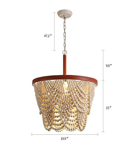 Q&S Boho Wood Beaded Chandelier,Large 5-Lights Farmhouse Coastal Bohemia Chandeliers for Dining Room Living Room Foyer Kitchen Island Restaurant UL Listed Assembly Complete W20