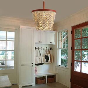 Q&S Boho Wood Beaded Chandelier,Large 5-Lights Farmhouse Coastal Bohemia Chandeliers for Dining Room Living Room Foyer Kitchen Island Restaurant UL Listed Assembly Complete W20