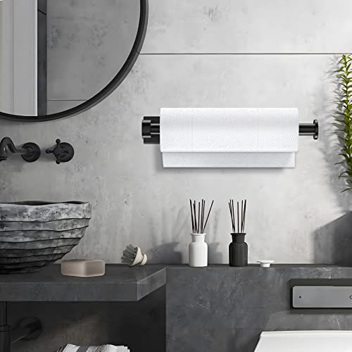 Paper Towel Holder - MUNNAR Stainless Steel Paper Towel Holder, Under Cabinet Paper Towel Rack, Self Adhesive or Drilling, Wall Mount Towel Paper Holder for Kitchen Sink Bathroom, with 4 Hooks