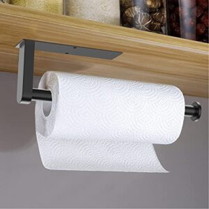 Paper Towel Holder - MUNNAR Stainless Steel Paper Towel Holder, Under Cabinet Paper Towel Rack, Self Adhesive or Drilling, Wall Mount Towel Paper Holder for Kitchen Sink Bathroom, with 4 Hooks