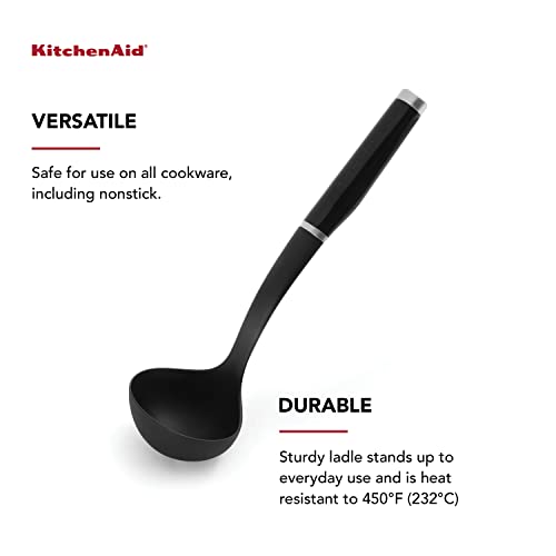 KitchenAid Classic Soup Ladle, One Size, Black 2 & Classic Pizza Wheel, 9-Inch, Black