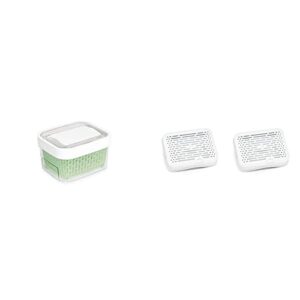 oxo good grips greensaver produce keeper -1.6 qt & good grips greensaver mounted crisper drawer insert with suction cups (2 pack),white