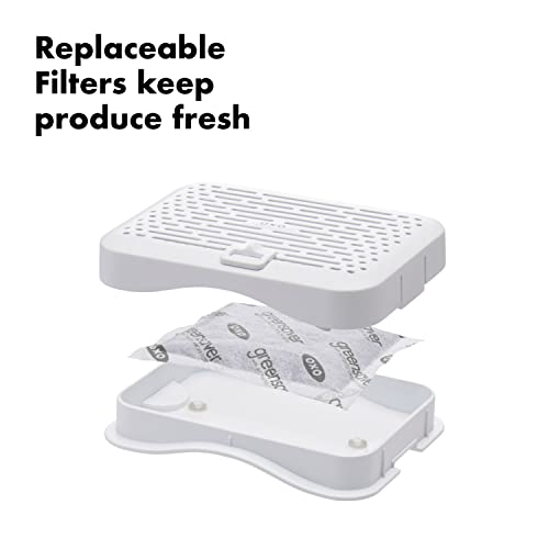 OXO Good Grips GreenSaver Produce Keeper -1.6 Qt & Good Grips GreenSaver Mounted Crisper Drawer Insert with Suction Cups (2 Pack),White