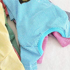 Hdwk&Hped Soft Cotton Dog Pajamas for All Seasons, Striped Pet Bottoming Jumpsuit for Small Dog Cat Puppy (#5, Thin Stripes Style 2pcs - Yellow&Pean Green)