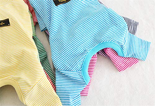 Hdwk&Hped Soft Cotton Dog Pajamas for All Seasons, Striped Pet Bottoming Jumpsuit for Small Dog Cat Puppy (#5, Thin Stripes Style 2pcs - Yellow&Pean Green)