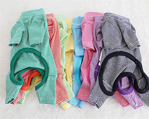 Hdwk&Hped Soft Cotton Dog Pajamas for All Seasons, Striped Pet Bottoming Jumpsuit for Small Dog Cat Puppy (#5, Thin Stripes Style 2pcs - Yellow&Pean Green)