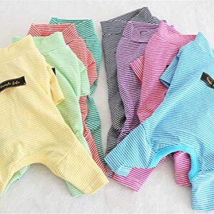 Hdwk&Hped Soft Cotton Dog Pajamas for All Seasons, Striped Pet Bottoming Jumpsuit for Small Dog Cat Puppy (#5, Thin Stripes Style 2pcs - Yellow&Pean Green)