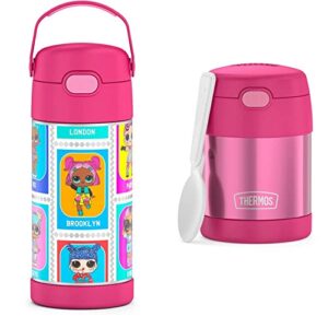 thermos funtainer 12 ounce stainless steel vacuum insulated kids straw bottle, l.o.l surprise & funtainer 10 ounce food jar, pink with spoon