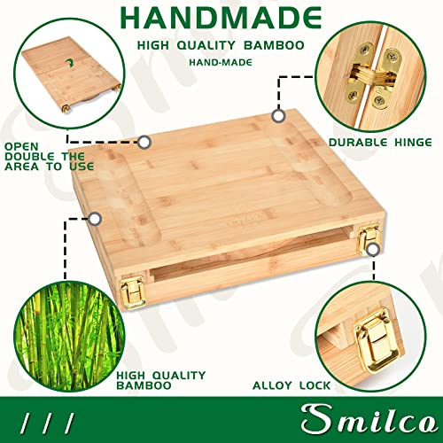 Charcuterie Board Set SMILCO Hand-Made Bamboo Extra Large Cheese Board and Knife Set-Inclued 1* Main Charcuterie Board,2*Cheese Board and 1*Fruit Tray.