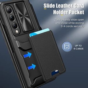 Caka for Z Fold 4 Case, Fold 4 Case with S Pen Holder & Screen Protector, Wallet Case with Card Holder Camera Cover & Hinge Protection Phone Case for Samsung Galaxy Z Fold 4 5G 2022-Black