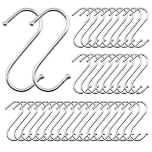 yeavs 40 pack s hooks, round heavy duty stainless steel hanging s shaped hooks for home kitchen office bathroom closet, silver (40, medium)