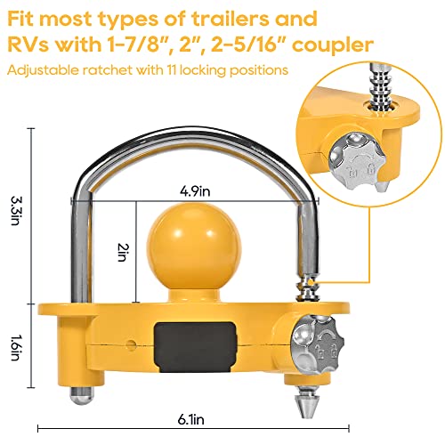 Prosecurloc Trailer Hitch Lock Combination Universal Coupler Locks Ball Hitch Lock Adjustable Anti Theft Heavy-Duty Steel Storage Towing Lock Security Fits 1-7/8", 2", 2-5/16" Couplers Patent Design