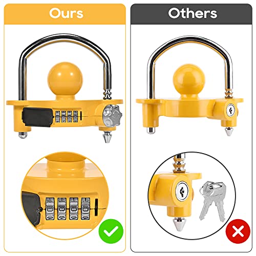 Prosecurloc Trailer Hitch Lock Combination Universal Coupler Locks Ball Hitch Lock Adjustable Anti Theft Heavy-Duty Steel Storage Towing Lock Security Fits 1-7/8", 2", 2-5/16" Couplers Patent Design