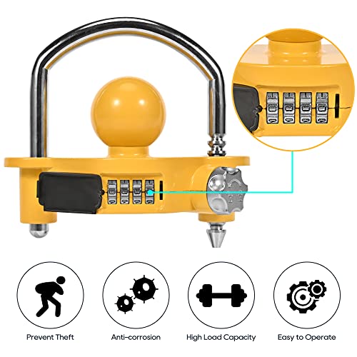 Prosecurloc Trailer Hitch Lock Combination Universal Coupler Locks Ball Hitch Lock Adjustable Anti Theft Heavy-Duty Steel Storage Towing Lock Security Fits 1-7/8", 2", 2-5/16" Couplers Patent Design