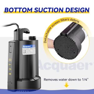 Acquaer 1/3 HP Automatic Submersible Water Sump Pump, 115V with 3/4” Garden Hose Check Valve Adapter,2160 GPH High Flow Water Removal for Swimming Pool Cover Hot Tubs Flooded House Basement