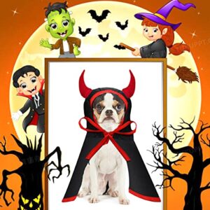 Halloween Dog Devil Cape Costume Pet Hooded Vampire Cloak Funny Witch Cloak Clothes Cool Wizard Cape for Small Medium Dogs Cats Puppy, Holiday Cosplay Wizard Outfit Mantle Apparel for Halloween