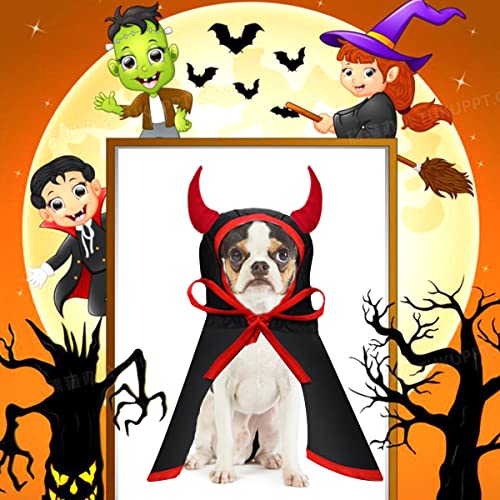 Halloween Dog Devil Cape Costume Pet Hooded Vampire Cloak Funny Witch Cloak Clothes Cool Wizard Cape for Small Medium Dogs Cats Puppy, Holiday Cosplay Wizard Outfit Mantle Apparel for Halloween