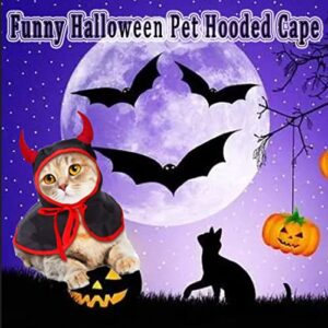 Halloween Dog Devil Cape Costume Pet Hooded Vampire Cloak Funny Witch Cloak Clothes Cool Wizard Cape for Small Medium Dogs Cats Puppy, Holiday Cosplay Wizard Outfit Mantle Apparel for Halloween