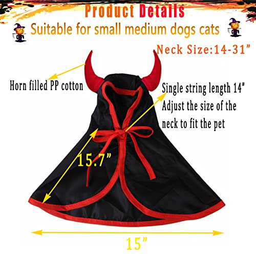 Halloween Dog Devil Cape Costume Pet Hooded Vampire Cloak Funny Witch Cloak Clothes Cool Wizard Cape for Small Medium Dogs Cats Puppy, Holiday Cosplay Wizard Outfit Mantle Apparel for Halloween