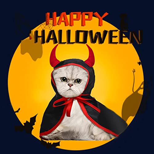 Halloween Dog Devil Cape Costume Pet Hooded Vampire Cloak Funny Witch Cloak Clothes Cool Wizard Cape for Small Medium Dogs Cats Puppy, Holiday Cosplay Wizard Outfit Mantle Apparel for Halloween