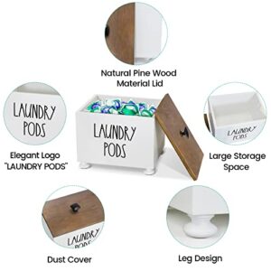 Rustic Wood Laundry Pods Holder Container with Lid for Laundry Room Decor and Accessories, Laundry Detergent Pod Holder Storage Dispenser, Space Saving Laundry Room Organization and Storage