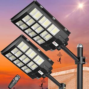 Gefolly 1000W Solar Street Lights Outdoor, 162000LM Commercial Parking Lot Light Dusk to Dawn, 6500K Solar Security Flood Lights with Motion Sensor for Basketball Court, Road, Yard-2 Pack