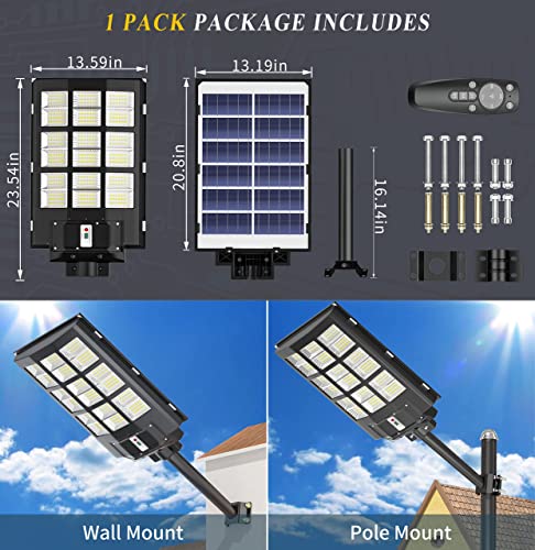 Gefolly 1000W Solar Street Lights Outdoor, 162000LM Commercial Parking Lot Light Dusk to Dawn, 6500K Solar Security Flood Lights with Motion Sensor for Basketball Court, Road, Yard-2 Pack