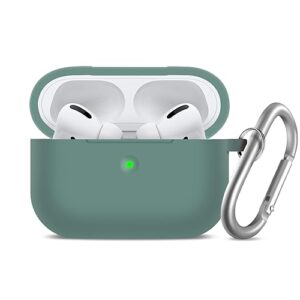 woyinger compatible with airpods pro case,soft silicone skin case cover shock-absorbing protective case with keychain,front led visible-pine green
