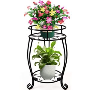 gukjob plant stand indoor outdoor, 2 tier 19inch tall metal plant stand rack, multiple iron flower pot stand holder potted plant shelf for patio garden room balcony corner kitchen (black, 19")