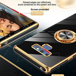 LeYi for Samsung Galaxy Note 9 Phone Case with Ring Kickstand [360° Rotatable Ring Holder Magnetic Kickstand] Plating Rose Gold Edge Protective Phone Cases Cover for Women Girls,Black