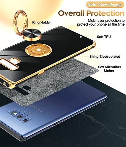 LeYi for Samsung Galaxy Note 9 Phone Case with Ring Kickstand [360° Rotatable Ring Holder Magnetic Kickstand] Plating Rose Gold Edge Protective Phone Cases Cover for Women Girls,Black