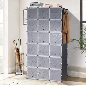 ALBOMI Portable Shoe Rack Organizer 72 Pairs, 12 Tier Stackable Plastic Shoe Storage Cabinet with Doors & Hooks, 18-Cube Space Saver Shoe Shelves for Entryway Closet Hallway Bedroom (Black)