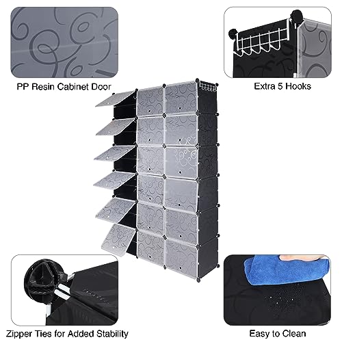 ALBOMI Portable Shoe Rack Organizer 72 Pairs, 12 Tier Stackable Plastic Shoe Storage Cabinet with Doors & Hooks, 18-Cube Space Saver Shoe Shelves for Entryway Closet Hallway Bedroom (Black)