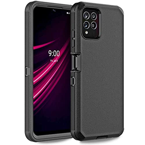 Anloes 3-in-1 Heavy Duty Shockproof Case for T-Mobile Revvl 6 Pro 5G - Rugged Bumper, Dustproof Protection (Black)