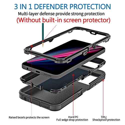 Anloes 3-in-1 Heavy Duty Shockproof Case for T-Mobile Revvl 6 Pro 5G - Rugged Bumper, Dustproof Protection (Black)