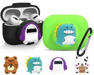 airpods pro case with airtag, [2 in 1] silicone protective cover for apple airpod pro 2 and airtag cute diy soft holder with keychain (black, green)