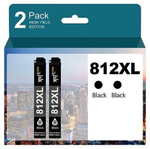 812xl ink cartridges remanufactured replacement for epson 812 812 xl ink cartridges for wf-7840 wf-7820 wf-7310 ec-c7000 printer (2 black)