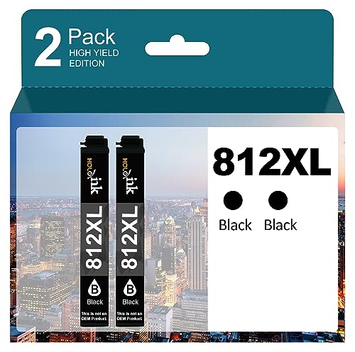 812XL Ink Cartridges Remanufactured Replacement for Epson 812 812 XL Ink Cartridges for WF-7840 WF-7820 WF-7310 EC-C7000 Printer (2 Black)