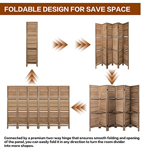 Babion 6 Panels Room Divider, Privacy Screen Room Dividers and Folding Privacy Screen, Room Dividers with 3 Display Shelves, Wood Room Divider, Partition Wall for Home Office, Brown