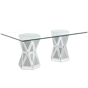 acme furniture dn00722 dining table - mirrored & faux diamonds, noralie (1set/3ctn)